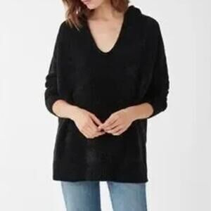 Splendid Chenille Hoodie Pullover Black V Neck Long Sleeve Cozy Oversized Top‎ M
